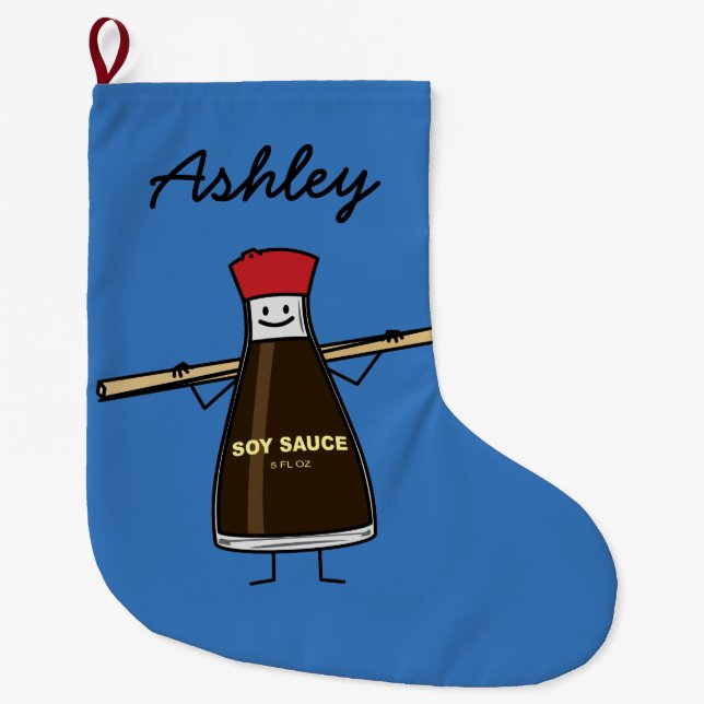Soy Sauce Bottle condiment Asian chopsticks Large Christmas Stocking (Front)