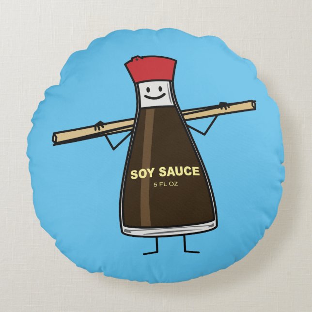 Soy Sauce Bottle condiment Asian chopsticks Round Pillow (Front)