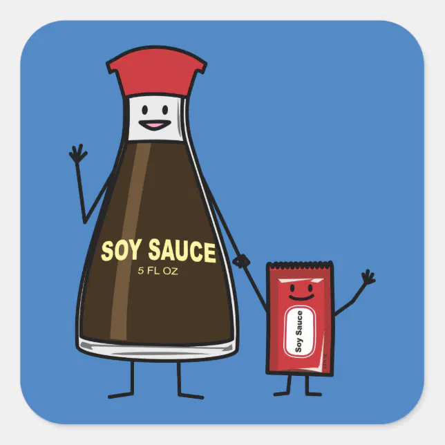 Soy Sauce Bottle Packet kid child condiment Asian Square Sticker | Zazzle