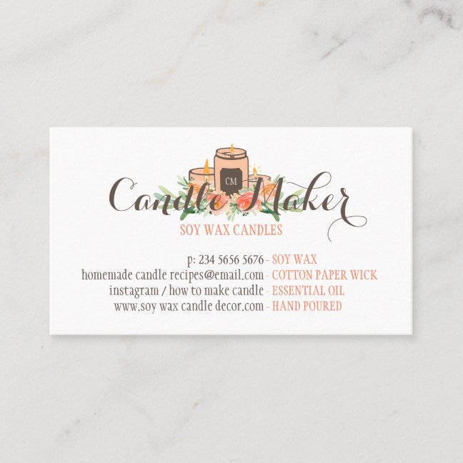 Soy Wax Candle Handmade Customizable Artisan Business Card