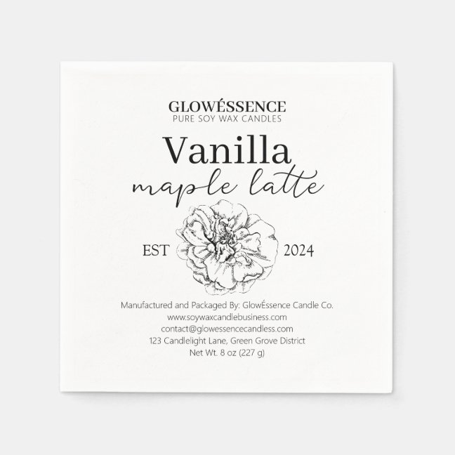 Soy Wax Candle Label Flower Vanilla Aroma Napkins