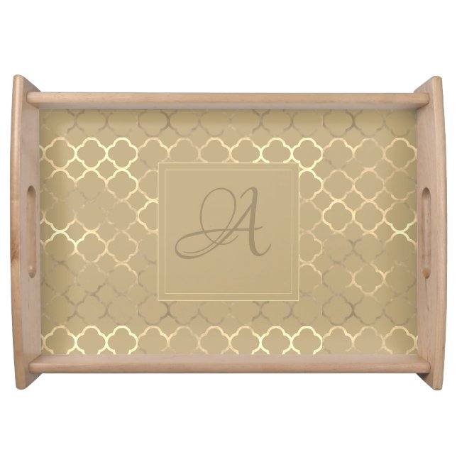 Soybean Monogram Quatrefoil Newlyweds Wedding Serving Tray (Front)