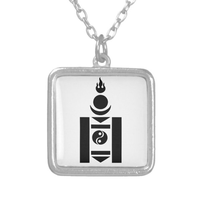 Soyombo Mongolian Symbol Silver Plated Necklace (Front)