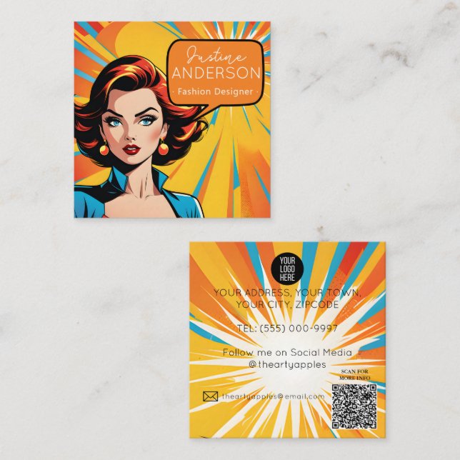 spa and beauty parlour Retro Pop Art woman Wow Square Business Card (Front/Back)