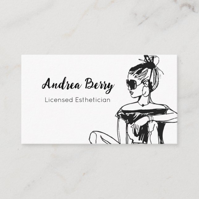 Spa and Salon Esthetician Black and White Business Card (Front)