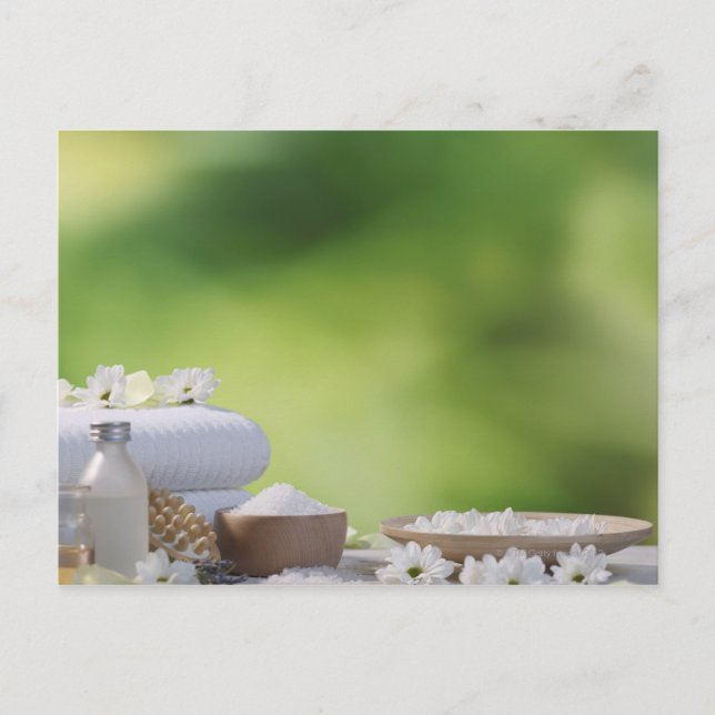 Spa and Wellness Utensils in a tropical garden Postcard (Front)