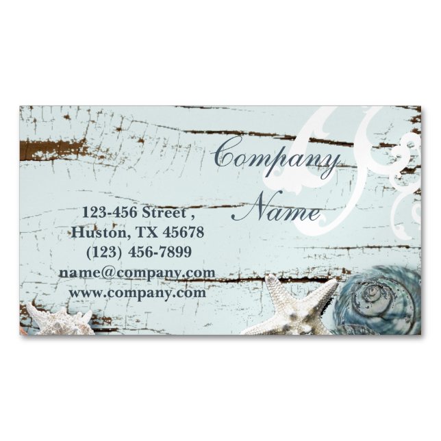 SPA aqua blue beach wood starfish seashells Business Card Magnet (Front)