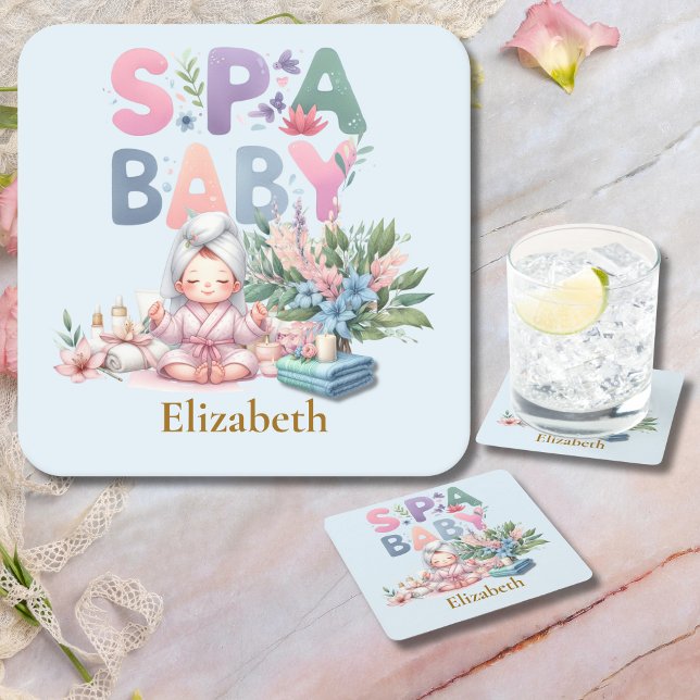 Spa Baby Shower Party Dinner ware Square Paper Coaster (Creator Uploaded)