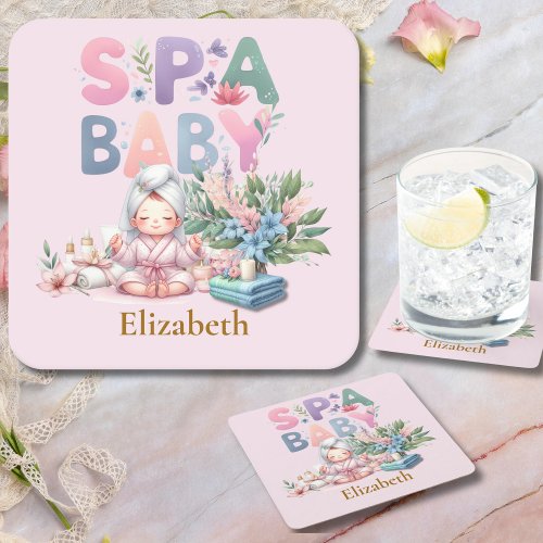 Spa Baby Shower Party Dinner ware Square Paper Coaster