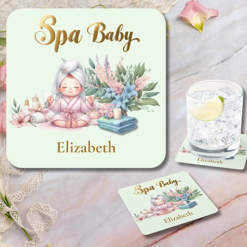 Spa Baby Shower Party Dinner ware Square Paper Coaster