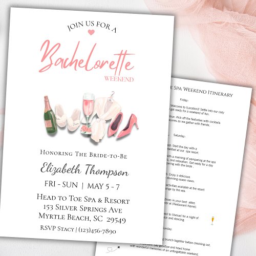 Spa Bachelorette Weekend  Bridal Shower  Invitation