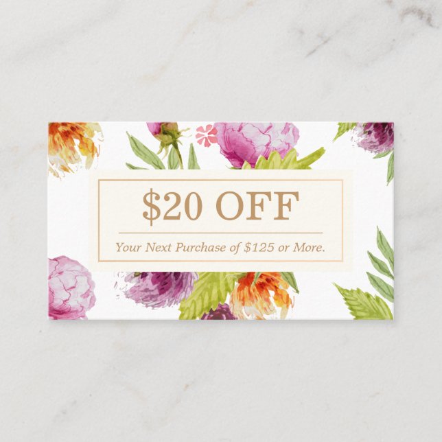SPA Beauty Salon Floral Art Deco Discount Coupon (Front)