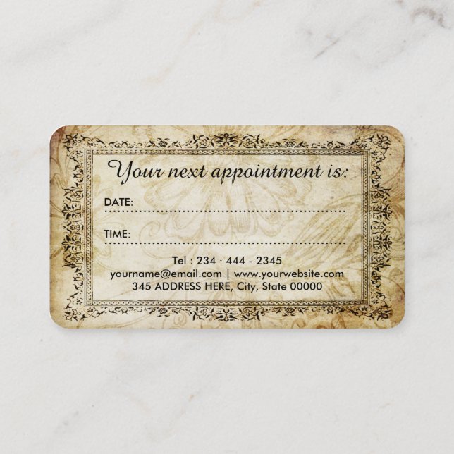 Spa Beauty Salon Vintage Flourish Appointment Card (Back)