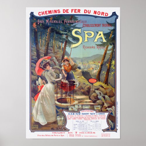 Spa Belgium Vintage Railroad Poster 1900s