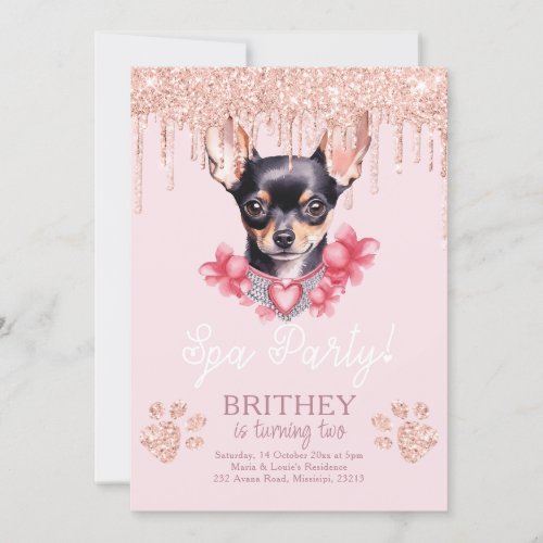 Spa Birthday Elegant Dog Glitter  Invitation
