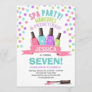 Spa birthday invitation Manicures Salon Pink