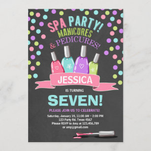 Spa birthday invitation Manicures Salon Pink Chalk