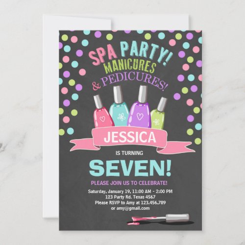 Spa birthday invitation Manicures Salon Pink Chalk