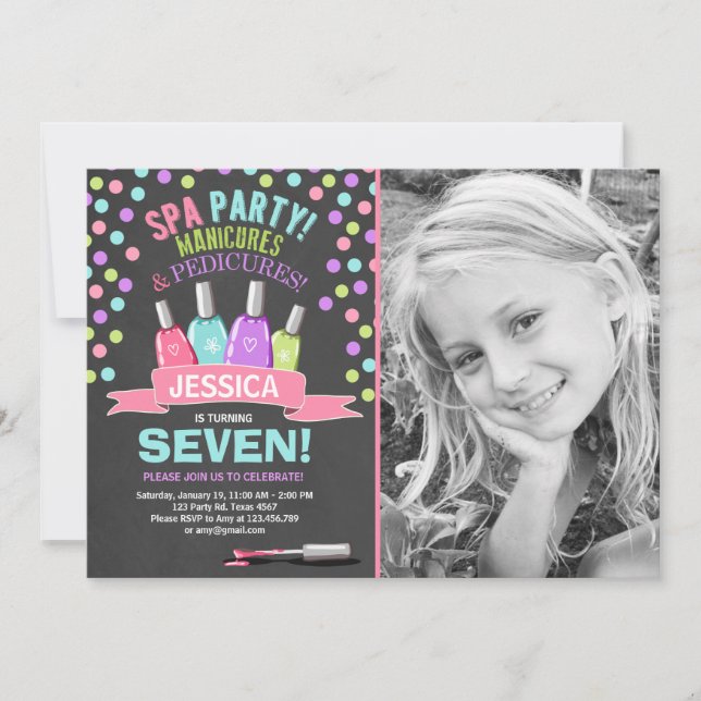 Spa birthday invitation Manicures Salon Pink Chalk (Front)