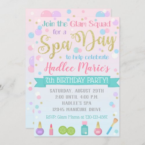 Spa Birthday Invitation Spa Party