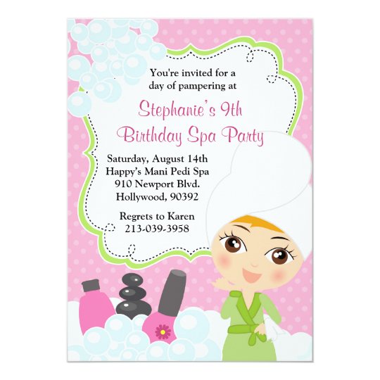 spa birthday mani pedi party invitation