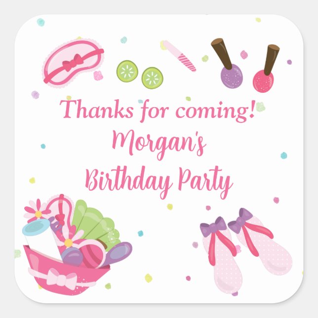 Spa Birthday Party Favors Square Sticker (Front)