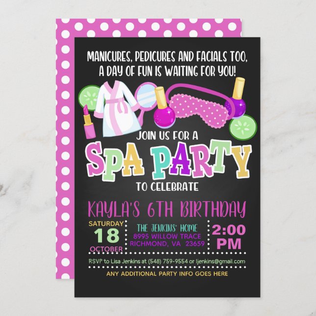 Spa Birthday Party Invitation (Front/Back)