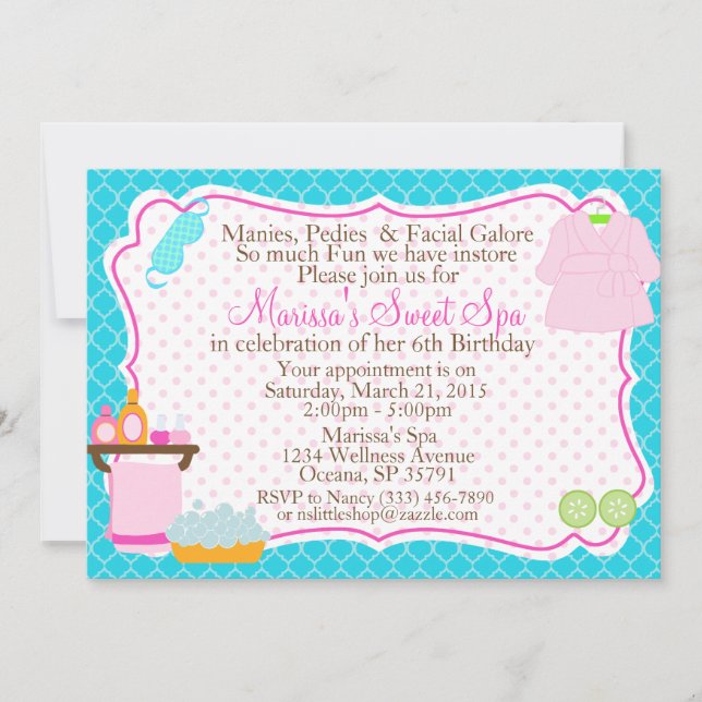 Spa birthday party invitation (Front)
