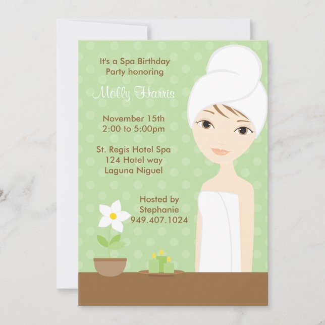 Spa Birthday Party Invitation (Front)