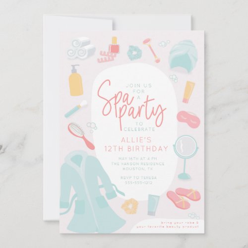 Spa birthday party invitation