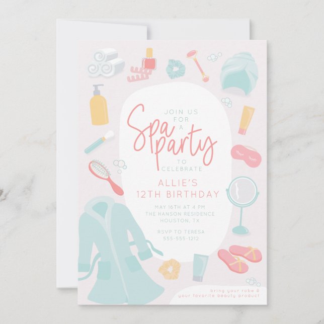 Spa birthday party invitation (Front)