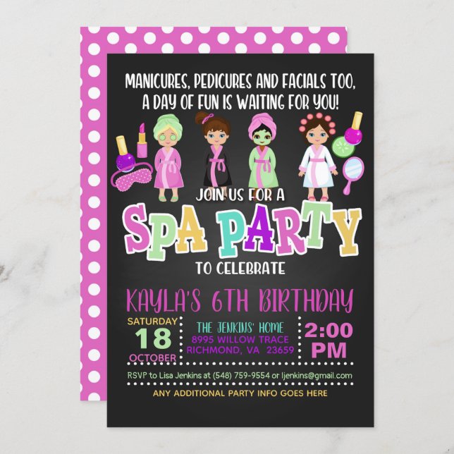 Spa Birthday Party Invitation - Girls (Front/Back)
