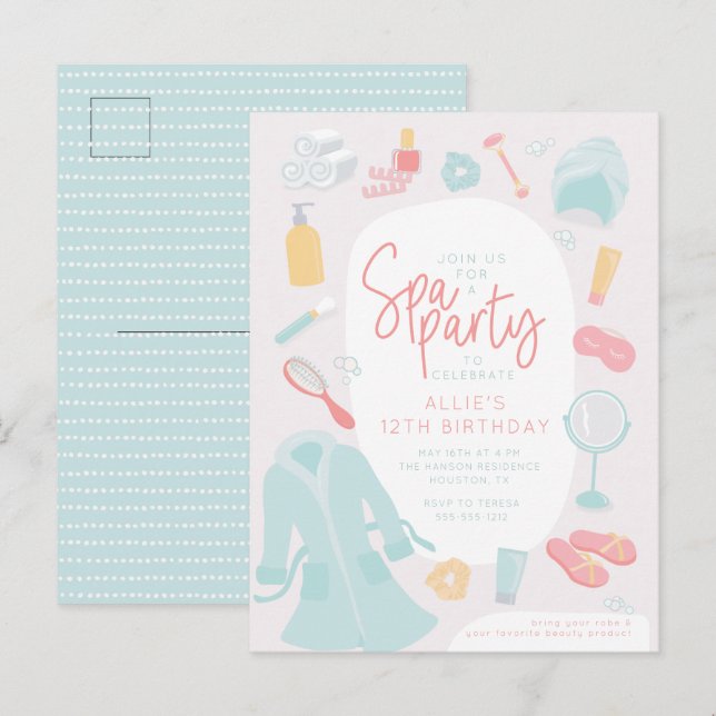 Spa birthday party invitation postcard (Front/Back)