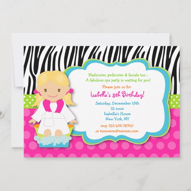 Spa Birthday Party Invitations (Front)