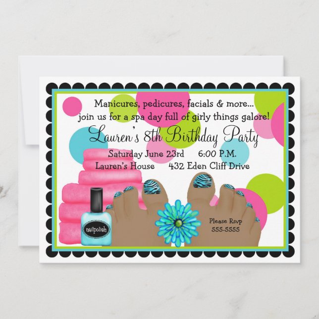 Spa Birthday party Invitations (Front)