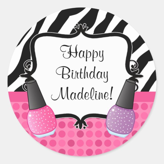 Spa Birthday Party Sticker Zebra Stripe (Front)