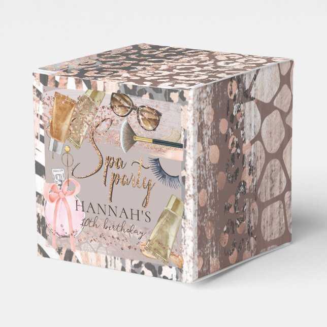 Spa Birthday Safari Glitter Favor Boxes (Front Side)