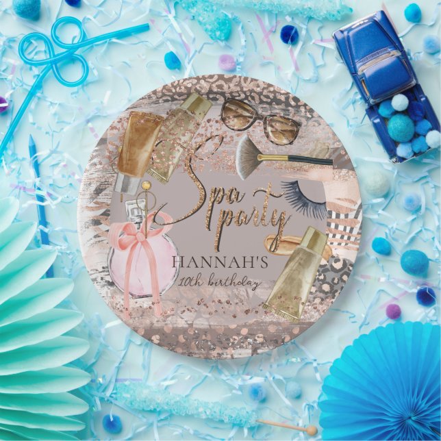 Spa Birthday Safari Glitter Paper Plates (Party)