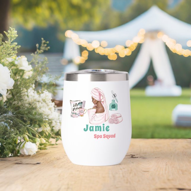 Spa Birthday Sleepover Pamper Birthday party Thermal Wine Tumbler (Wedding (Rotated))