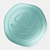Spa Blue Double Monogram Faux Wax Seal Stickers