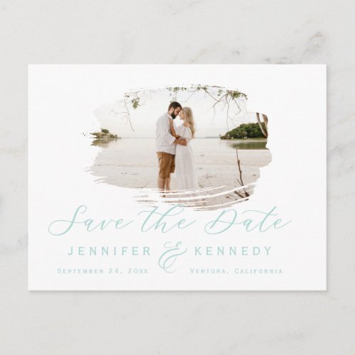 Spa Blue Romantic Brushed Frame Save The Date Postcard