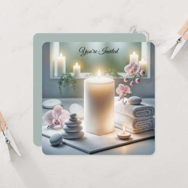Spa Bridal Shower With Orchids and Candles Invitation (Front/Back In Situ)