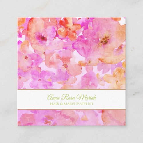  Spa Chic Floral Pattern Girly Beauty Popular Square Business Card