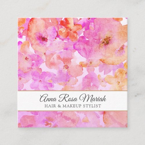 *~* Spa Chic Floral Pattern Girly Beauty Popular Square Business Card