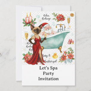 Spa Christmas Party with Siamese Cat Invitation