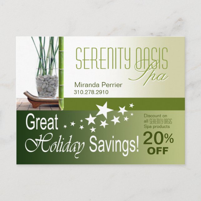 Spa Customer Holiday Discount (olive) Postcard (Front)