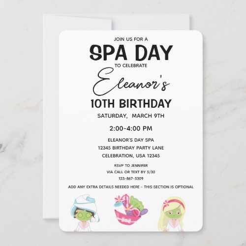 Spa Day Birthday Girl Party Invitation