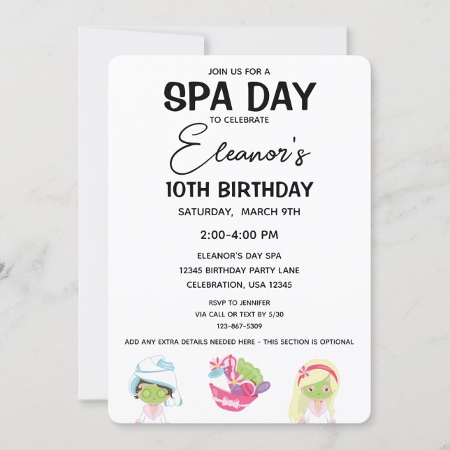 Spa Day Birthday Girl Party Invitation (Front)