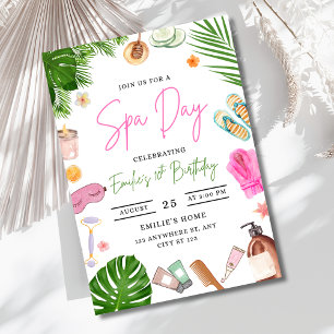 Spa Day Birthday Girls Pamper Party Spa Glam Cute Invitation