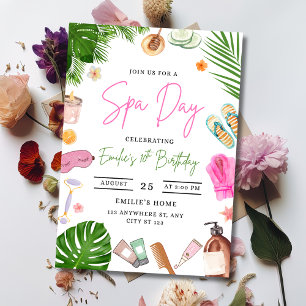 Spa Day Birthday Pamper Party Girls Tropical Party Invitation